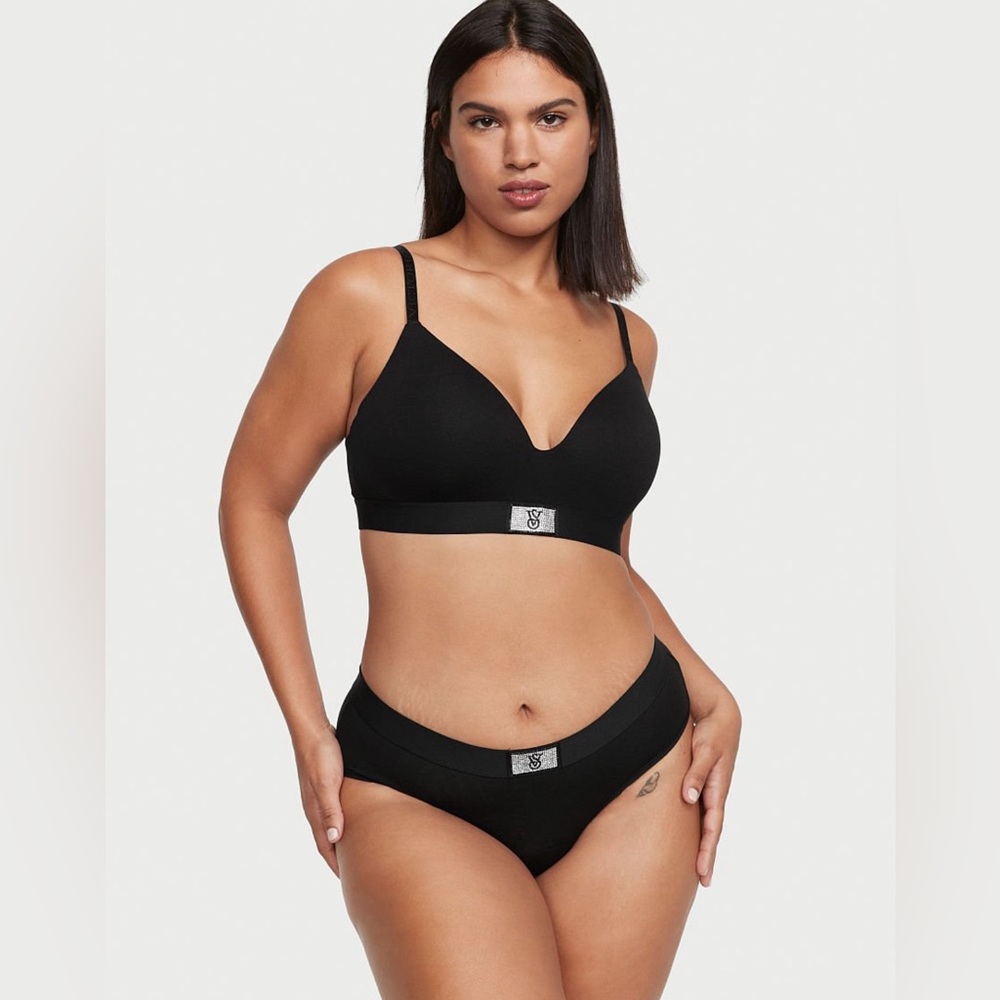 Victoria’s Secret Shine Patch Cotton Panty Black Large